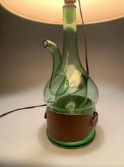Hand Blown Lamp•Green Glass Wine Bottle Decanter With Chiller•Shade NOT Included