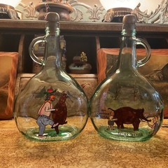 Hand Painted Winter 1.5 Liters Glass Jug Wine Bottle Folk Art ( set of 2 )