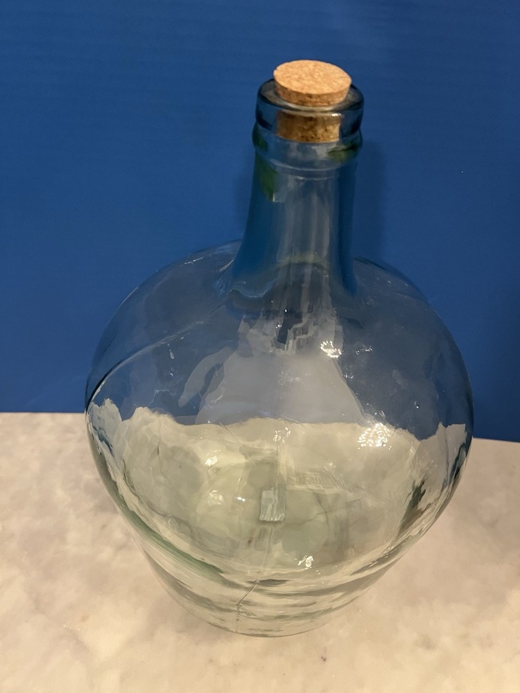 Vintage 16&Prime; Clear Green Glass Carboy Demijohn Bottle Wine Cider Jug with Cork