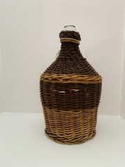 Two Tone Wicker Wrapped Clear Glass Bottle 15&Prime;
