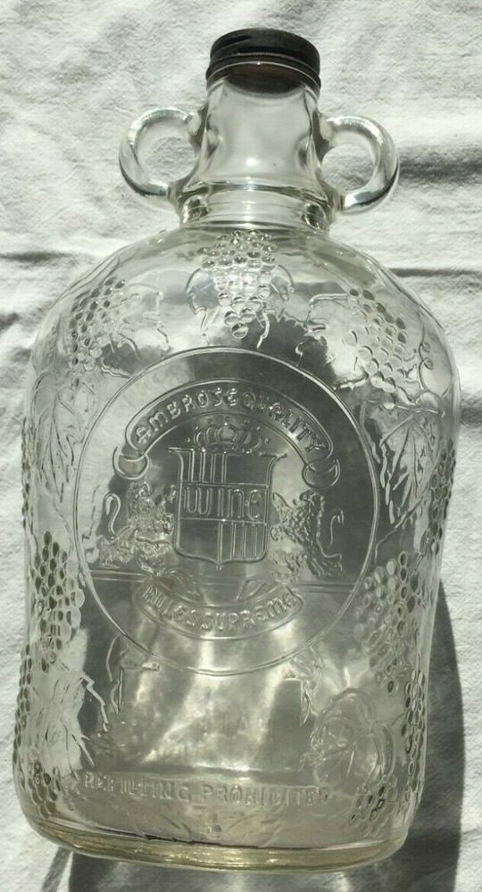 1/2 gal grape embossed glass wine bottle Ambrose Quality Rules Supreme no cap