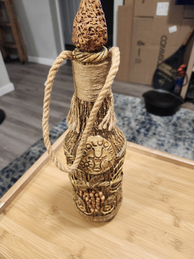 Vintage Moldova Fancy Ceramic Covered Wine Bottle.