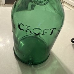 Antq CROFT Port Wine Bottle Embossed Nautical Ship Emerald Green Glass c.1900