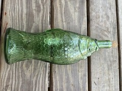 Vintage Emerald Green Glass Fish Shaped Wine Bottle Decanter