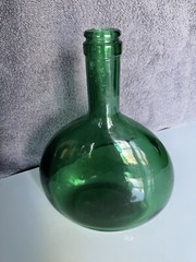 Emerald Green Glass Oval Bottle 8” Tall Marked On Bottom Vintage