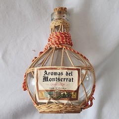 Vintage Aromas del Montserrat Wicker Wrapped Empty Bottle Spain 4.5&Prime;