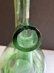 Vintage Hand Blown Green Glass Wine Bottle Decanter W/ Ice Chamber & Cork