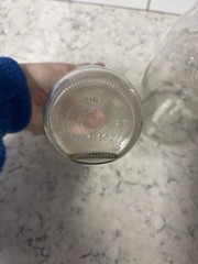 Set of two clear glass Paul Mason carafes with « Since 1852 » embossed marking.