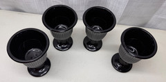 Set of 4 Black Onyx 4 1/8&Prime; RIBBED ROSE WINE GOBLETS