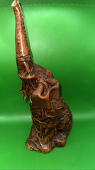 VINTAGE LEATHER WRAPPED ELEPHANT WINE BOTTLE WITH RED EYES AND GOLD CHAIN
