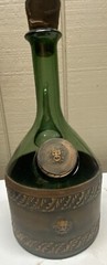 Vintage 1930’s Hand blown Leather Wrap Italian Green Glass Decanter Wine Bottle