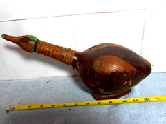 VINTAGE EMPTY DUCK TOOLED LEATHER WRAPPED GLASS WINE BOTTLE ITALY 12x4x7in -L503