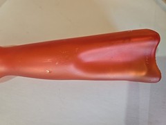 Frosted red orange bottle Mosel Riesling Qualitatswein Happy Cat vase EMPTY 2006