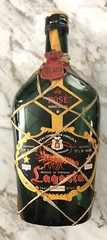 Vintage Lagosta Green Glass, Empty Wine Bottle W/ OG Rattan, Excellent Condition