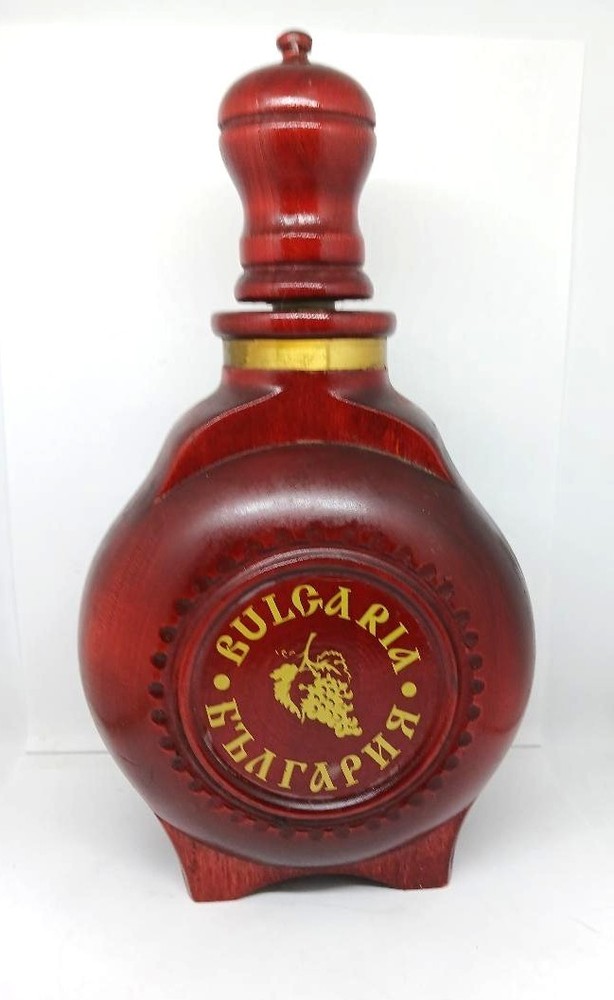 BULGARIAN Wooden Wine Bottle Decanter w/ Top & Stopper, 10-1/4&Prime; Tall