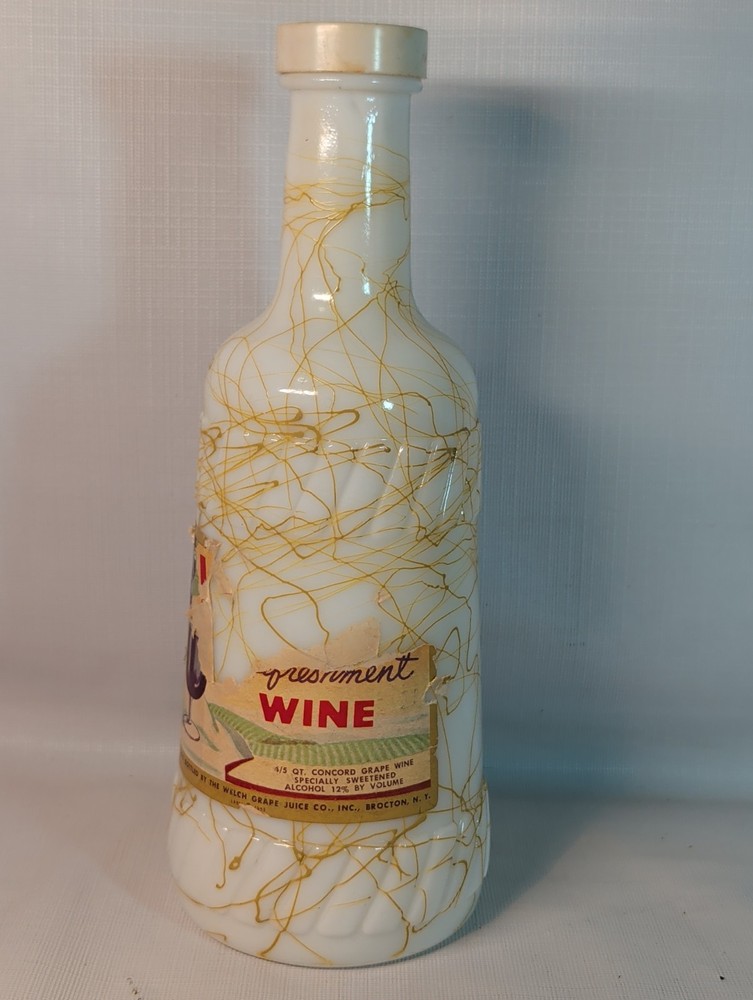 Vtg Hazel Atlas Wine Bottle Milk Glass Yellow GoldSplatter Welch&rsquo;s MCM Bar 1950s