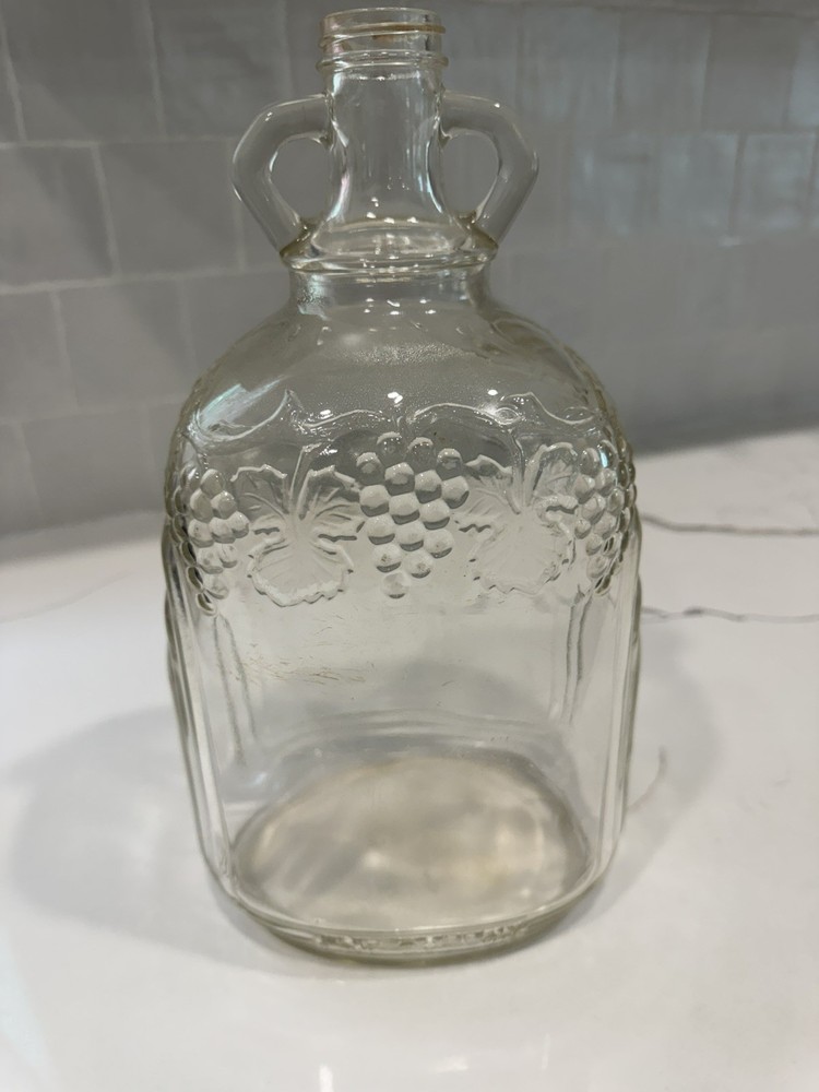 ANTIQUE GLASS WINE JUG GRAPE EMBOSSED ONE GALLON ART DECO BY BALL GLASS WITH CAP