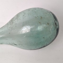 Antique Hand Blown Glass Round Bottom Bulb Wine Bottle Flask Aqua Vtg