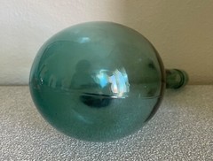 Antique Hand Blown Wine Bottle Torpedo Round Bottom Green Glass BONUS: Holder