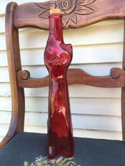 Empty Moselland Riesling HAPPY CAT Red Wine Bottle Kitsch Mosel Art Glass 13”