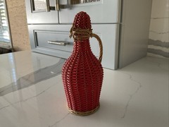 Vintage 7.5” Red & beige Demijohn Wine Bottle Wicker