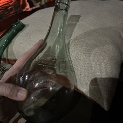 Antique Teal Hand Blown Torpedo Style Wine Bottle Round Bottom