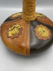 Vintage Italian Leather Wrapped Wine Bottle w/ Wood Stopper
