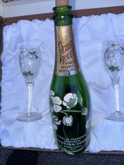 1995 Perrier Jouet Brut Fleur de Champagne Empty Bottle W/ Glasses And Box