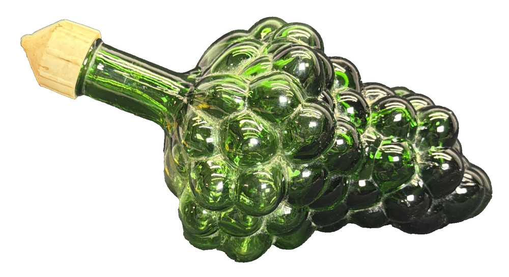 Green Glass Grapes Bunch Wine Bottle Plastic Lid Vintage