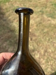 Antique WINE Vino Amber Glass Hand Blown Bottle= APPLIED TOP = Pontil on Bottom
