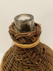 Two Tone Wicker Wrapped Clear Glass Bottle 15&Prime;