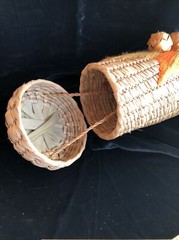 Wicker Rattan Straw Wine Bottle Carrier Holder Decorative Design Vintage Mid-mod