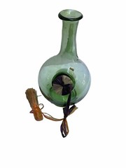 VNTG Italian Hand Blown Green Glass Wine Decanter W/Ice Chamber & Straw Corks