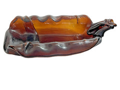 Vintage Slumped Melted Bottle Spoon Rest Tray Brown Glass
