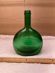 Emerald Green Glass Oval Bottle 8” Tall Vintage Bocksbeutel 313 8A decanter