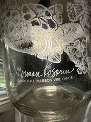 A Vintage Norman Korsarin etched glass carafe for Paul Masson.