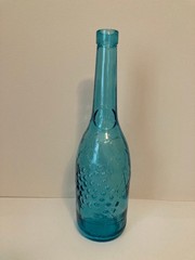 AM Turquoise Embossed Grapes and Leaves Glass Wine Bottle 11 3/4&Prime; Tall