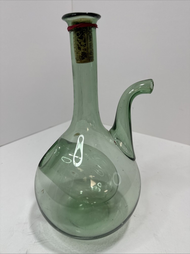 Vintage Italian Hand Blown Green Glass Wine Decanter Jug Bottle w/ Ice Chamber.