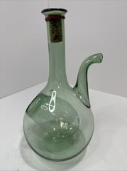 Vintage Italian Hand Blown Green Glass Wine Decanter Jug Bottle w/ Ice Chamber.