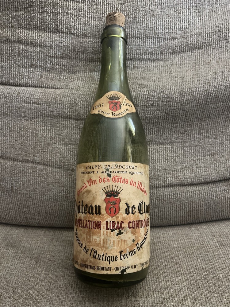 1961 Chatea de Clary Rhone Lirac empty wine bottle Label
