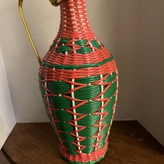 Vintage 70’s Scoubidou Wine Bottle Green And Red