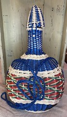 Boho Mid Century Woven Scoubidou Wicker Wrapped Viresa Wine Bottle – vintage