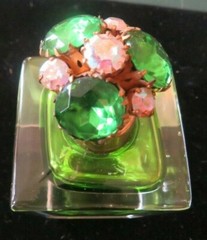 SMALL ANTIQUE GREEN FRENCH PERFUME ATOMIZER BOTTLE WITH JEWELED TOP