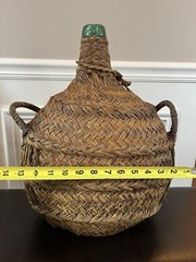 Demijohn Green Bottle Vintage Made In Barcelona Mark VBSA Wrapped In Wicker