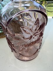 Set Of 3 Glass Embossed Grape Motif WINE Bottles With Basket Corks 7.75” To 9.5”