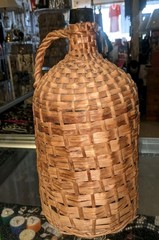Italian Dark Green Bottle Wicker Wrapped Jug