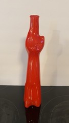 Red Happy Cat Glass Wine Bottle 13 in. Germany