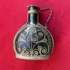 Vintage Silvered Copper Wire Filigree Wrapped Bottle, Greece