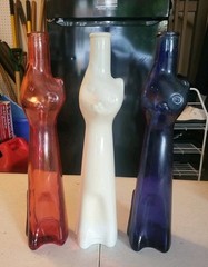 3 Lot Happy Cat Red White Blue Color Glass Tall Bottle Vase Product Germany 13”