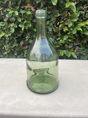 Vintage pressed green glass wine bottle, Embossed seal, Unique Shape￼